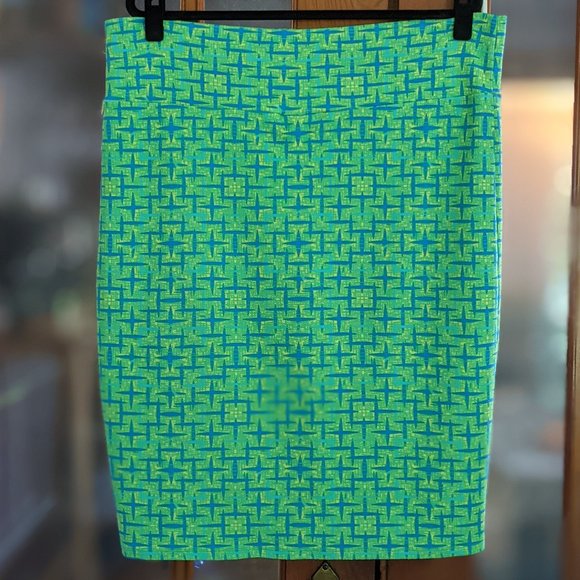 Cassie neon green & blue pencil skirt - Picture 2 of 3